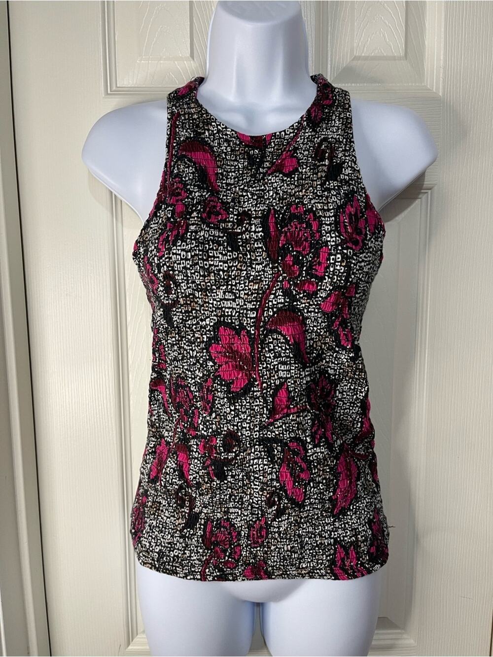 INC Animal and Dark Floral Print Smock Retro Tank Keyhole Back Tank Size Small